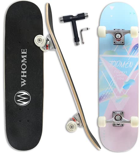 WHOME Pro Skateboards Komplett für Erwachsene/Kinder Mädchen/Jungen Anfänger/Profi - 31 x 8 Zoll Standard 8-Fach Alpine Ahorn Deck ABEC-9 inkl. T-Tool (Pink Top)