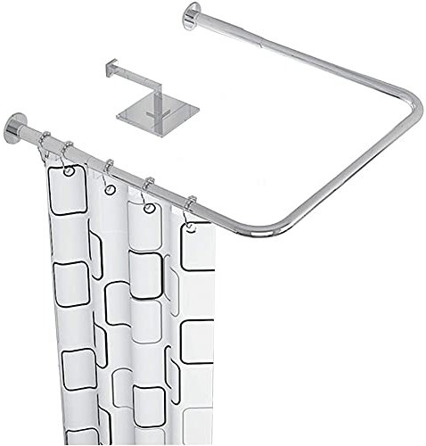 WEDSFC Duschvorhangstange U Form Winkelstange Gebogene, Edelstahl Länge Einstellbar Duschvorhangstange, Für Badezimmer,Duschkabine,Silber,90×90 x 90 cm