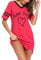 Litherday Chemise de Nuit Femme en Coton Robe de Nuit à Manches Courtes Vêtement de Nuit avec Col V Rayé Motif Coeur et Impression Imprimé,Cramoisi,XXL