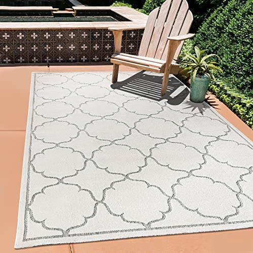 SANAT Outdoor Teppich Wetterfest - Teppich für den Innen- und Außenbereich - Balkon Teppich Wasserabweisend - Teppiche für Terrasse, Garten, Küche, Bad oder Wohnzimmer - Creme, 240 x 330 cm