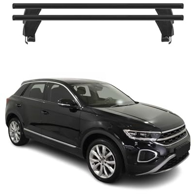 OMAC Menabo Dachträger für VW T-ROC 2017-2025 Alu Schwarz | Abschließbar, City-Crash-getestet, bis 50 kg Traglast, T-Nut-Befestigung, Querträger, Grundträger