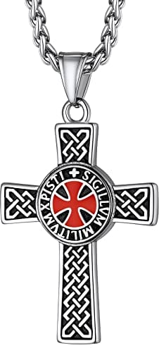 Richsteel Collier Croix Pendentif Acier Inoxydable Chevaliers Templiers Celtique Chaîne Corde 55+5CM Argent