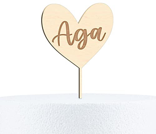 Cake Topper Herz personalisierbar für die die Liebsten personalisiert Torten Kuchen Deko - aus Holz oder Acryl, superfeine Gravur, 8 cm, Birke Multiplex