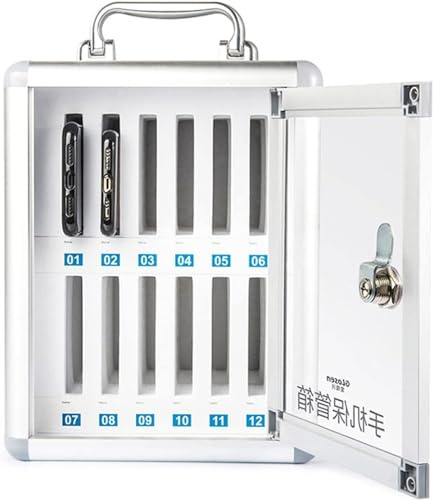 LegendTech 12/24 /36/48/60 Slots Cell Phone Locker Box Aluminum Alloy Lockable Military School Classrooms Put Mobile Phone Management Storage Cabinets On The Wall (Color : Silver, Size : 12)