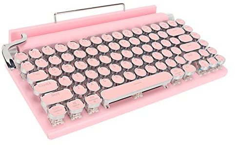 Teclado de Máquina de Escribir Retro, Teclado Mecánico con Cable o Bluetooth con Soporte para Tableta, 83 Teclas Redondas Punk, Teclado de Máquina de Escribir Eléctrico Actualizado 2022 para(Rosa)