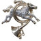 Brosche Schmuck Pferd und Jagdhorn aus Stahl, 4,5 x 4 cm, Edelstahl