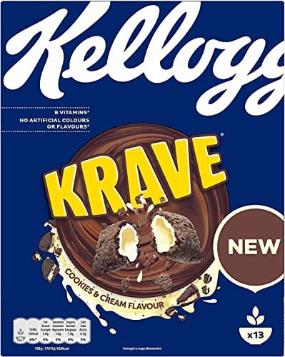 Kellogg's Krave Cookies & Cream Flavour Knusprige Kakao-Cerealien gefüllt mit Creme