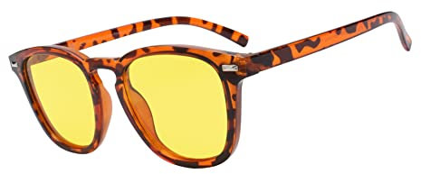 I-Sential Night Driving Glasses Anti Glare Polarised TAC Flat Lenses Men Women Yellow Vision Lens Lightweight Tortoise Brown Frame & Case