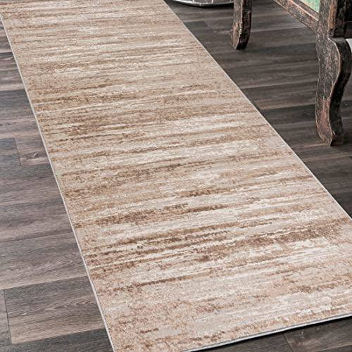 Mazovia Läufer Flur 60x400cm Creme Abstrakt Weich Pflegeleicht Kurzflor | Teppichläufer für Küche Waschküche Schlafzimmer Beige Fußbodenheizungsgeeignet Reinigungsmittelbeständig Verkauf pro Meter