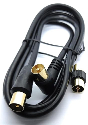 DRUT 1m TV RF Right Angle Male to Male Aerial Antenna Coaxial Cable With Female to Female Coupler Gold Connectors 75 ohm, 3C2V (3.3ft, Black)