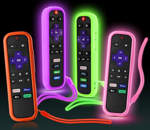 4er-Pack Hülle für Roku Fernbedienung, Fernbedienung für Roku Voice Remote/Hisense/TCL Roku TV Dampfstab, leuchtet im Dunkeln, mit Schlüsselbändern