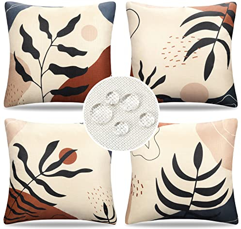 Kissenbezug Kissenhülle 45x45 Abstrakt Boho Blätter Outdoor Kissen Sofakissen Dekokissen Kissenbezüge Frühling Sommer Wasserfest Leinen Zierkissenbezug für Sofa Schlafzimmer Wohnzimmer Auto 4er Set