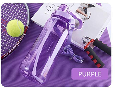 Borraccia sportiva di grande capacità da 2 l, a prova di perdite, in plastica ecologica con cannuccia, bocca larga per palestra, sport all'aria aperta, campeggio, marrone/viola, colore: viola (colore: