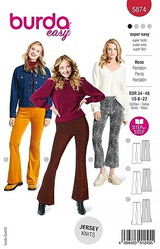 Burda Schnittmuster, 5874, Lockere Hosen selber nähen [Damen, Gr. 34-48] Level 1 für Anfänger