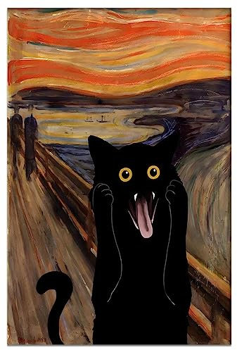 Vilbki Abstrakte Leinwand-Kunst, berühmte Kunst, The Scream, lustige schwarze Katze, Poster, Retro-Öldrucke, Ästhetik, Wanddekoration, Bilder für Schlafzimmer, Wohnzimmer, Wohnheim, ungerahmt 30,5 x