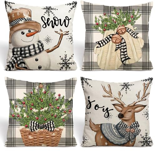 KQMGJYB Weihnachs Kissenbezug, 4 Stück Cushion Cover, Kissenbezug Winter Pillow Cover Weihnachtsmann Quadrat Kissenbezüge für Wohnzimmer Sofa Schlafzimmer Weihnachten Dekoratives(45x45cm)