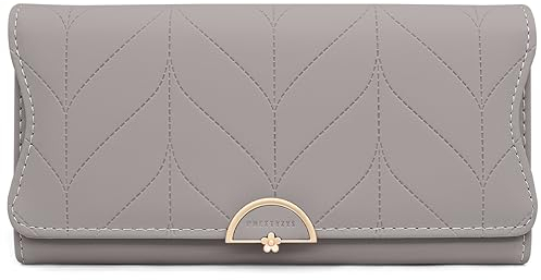 Portefeuille Femme Longue PU Cuir, Porte Monnaie Femmes Grande Capacite avec Compartiment à Monnaie Zippé, Longue Porte Feuilles pour Femme avec 9 Emplacement de la Carte (A-Gris)