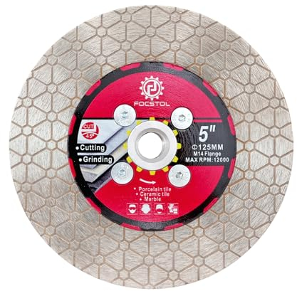 Disque Diamant Carrelage 125mm - FOCSTOL Double Face Coupe Meulage Lame Scie Diamant avec M14 Bride pour Porcelaine Céramique Marbre Granit Pierre Artificielle
