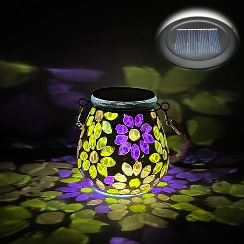 TOTHDATE 1PCS Solar Mosaik Leuchte Oval für Außen, On/Off Glas Mosaik Hängend Licht Solarlaterne Tischleuchte IP65 Wasserdicht für Rasen Pfad Hof Deck Boden Teich, Blumen Mosaik Licht