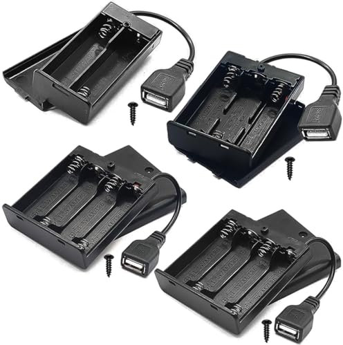 MKBKLLJY 4 Pcs 2/3/4 Slot AA Battery Holder,AA Battery Case With Cover (Batteries Are Not Included) With ON/OFF Switch,USB Power Port,screw,for Arduino RC LED Strip