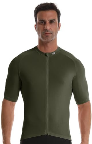 Wulibike Cycling Jersey Mens,Reflective Road Bike Jersey Breathable Quick Dry and 3 Pockets Cycle Shorts Sleeve Shirt-OliveGreen L