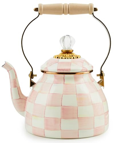 MACKENZIE-CHILDS Rosy Check - Tetera esmaltada, tetera decorativa, capacidad de 2 cuartos de galón