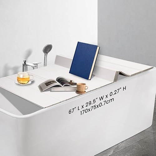Ezcasch 75x170cm Badewannenabdeckung bis 6kg Belastbar - 7mm Badewannenbretter Faltbare Badewannenablage Dämmplatte Staubdicht Wasserdicht für Haus Badewannen Badezimmer SPA Weiß