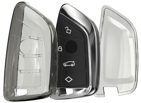 kwmobile Autoschlüssel Hülle kompatibel mit BMW 3-Tasten Smart Key Autoschlüssel - Schlüsselhülle Silikon Cover - Schwarz Transparent
