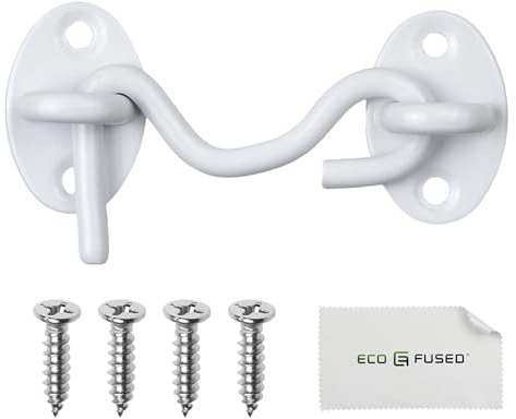 Eco-Fused Pestillo de Corchete Resistente de 3 Pulgadas - 1x Cierre de Puerta de Granero (Blanco), 4x Tornillos de Montaje - Pestillo de Corchete de Acero Inoxidable Recubierto de Polvo para Puertas