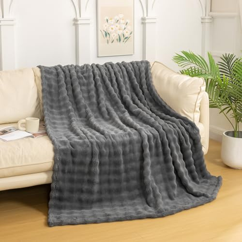 YUSOKI Luxuriöse 3D-Überwurfdecke, 90 g, für alle Altersgruppen, Heimdekoration, Grau, 127 x 152,4 cm