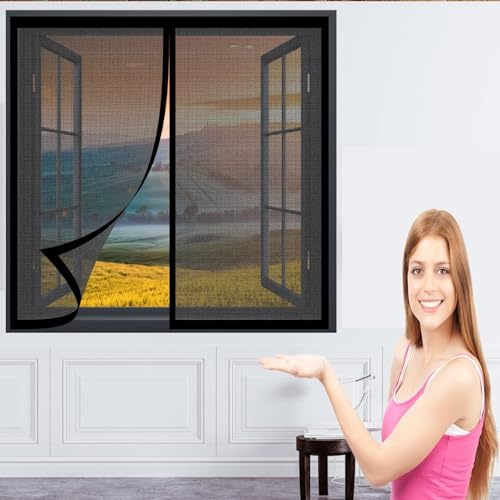 Kit Zanzariera per Finestra Grande 180 x 140 cm Telaio Magnetico per Finestra Chiusura Automatica a Calamite La Zanzariera Silenziosa Zanzariere a Calamita per Finestre Porte, Nero
