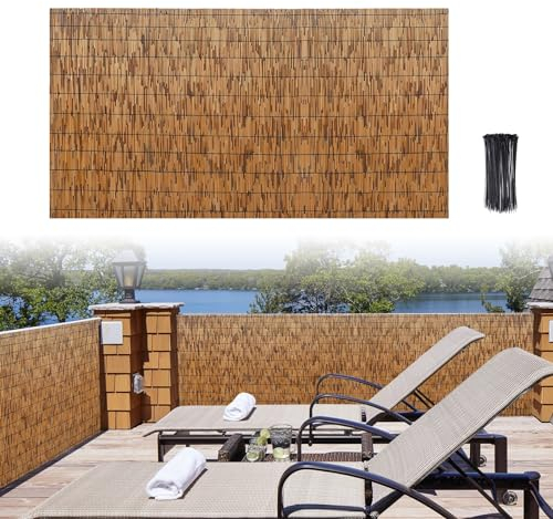 Brise Vue Bambou Naturel Canisse Bambou 60cm 70cm 80cm 90cm 100cm 110cm 120cm 130cm 140cm 150cm 160cm Hauteur Clôture En Roseau Durable Pour Balcon, Terrasse Et Jardin(Color:Carbonized black line,Size