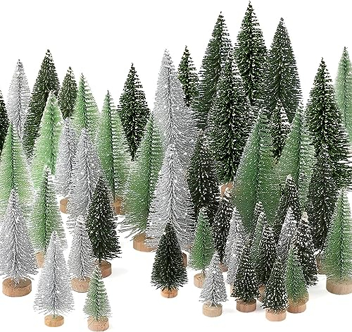 Arbol de Navidad Pequeño Decoracion Adornos árbol Hogar Decoración Christmas Tree Nevado Casa Mini Pino Arbolitos Botella Artificial La Base Madera Decora Fiesta Regalo Artesanal 30pcs