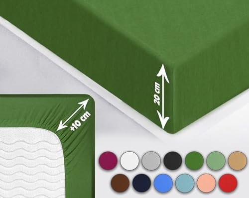 Sesto Senso Spannbettlaken 180x200cm Dunkelgrün für Topper Jersey Baumwolle