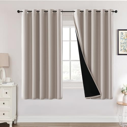 H.Versailtex 100% Blackout Curtains, Thermal Insulated & Warm Protecting, Curtains Eyelet for Living Room, Bedroom,66 x 54 Inch,2 Panels,Beige Curtains