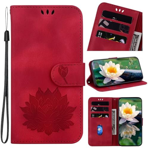 FERLAN Handyhülle Kompatibel mit LG K50/Q60 Hülle, Handyhülle [Premium Leder] [Standfunktion] [Magnetverschluss] [RFID Schutz] Lederhülle Schutzhülle, Rot