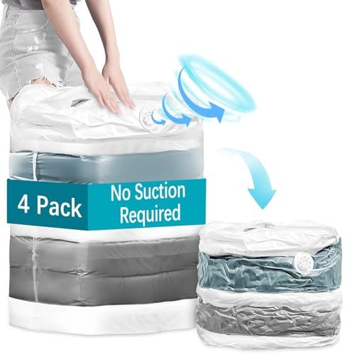 Qyrrvxy Vacuum Storage Bags for Duvets - 4 Pack Vacuum Storage Bags, Vacuum Bags Save 80% Space, Vacuum Bags for Clothes、Bedding, Vacuum Pack Bags for Home Organisation (2 Jumbo Cube + 2 Large)