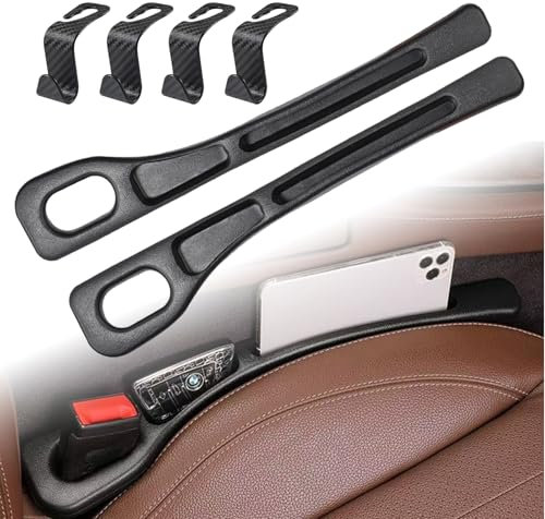 Keboyoe 2 Pcs Car Seat Gap Filler Car Gap Filler Organizer with 4 Car Seat Hooks Vehicle Gap Leak-Proof Filling Strip Car Seat Gap Plug Multifunctional Seat Side Gap Filler for Car Seat (Black)