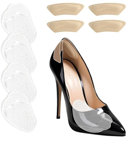 Welnove Fusspolster Pads - Silikon Pads, Ballenpolster Vorfuß, Geleinlagen Für Schuhe Damen，Komfort-Einlegesohlen(2 Pairs Metatarsal Pads+2 Pairs Heel Liners)，Small