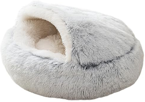 Katzenbett mit Kapuze, Haustierbett mit Abdeckung, bequemes Muschelbett für Haustiere, weiches Katzenbett für den Innenbereich, mit Dach, große warme Katzenhütte mit Kapuze für den Winter