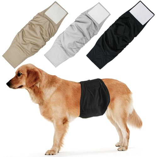 HTTDSLF Pannolini per Cani Maschi Lavabili, confezione da 3, Riutilizzabili Fascia Igienica Fasce per Pancia Cane Maschi Altamente Super Assorbenti e Durevoli per Cani di Taglia Media
