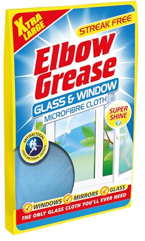Glass & Window Microfibre Cloth - Extra Large, Streak-Free, Anti-Bacterial (Blue) by Elbow Grease