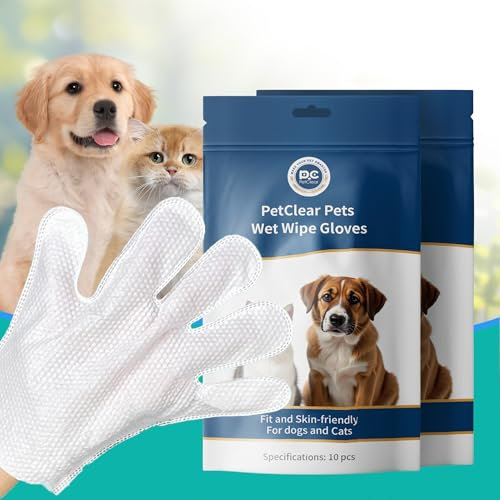 PCpetclear Pflegetücher für Hunde & Katze Reinigung und Desodorierung Hypoallergener Dicker Tücher, Ohne Duft Einweg-Reinigungshandschuhe für Haustiere (10-Stück/Packung) 2 Packungen
