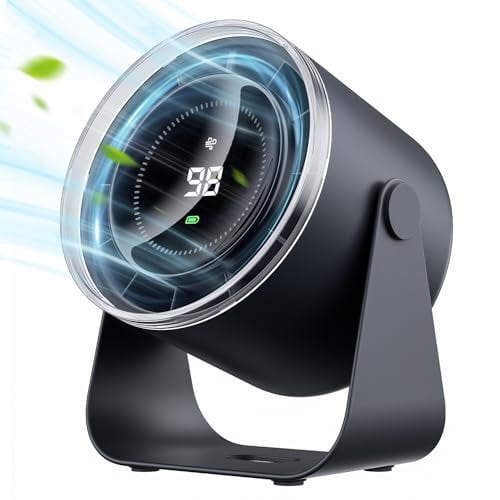 WSKEN Desk Fan with Battery Operated - Matte Quiet Digital Display,100 Speeds 115° Tilt Portable Cooling Rechargeable Fans for Office, Bedroom, Home, Outdoor