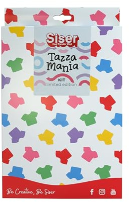 Siser Sobre taza Mania – Kit para decorar y personalizar objetos, tazas, botellas y mucho más, incluye 5 hojas A4 de vinilo adhesivo en varios colores, una hoja de cinta de aplicación y una espátula