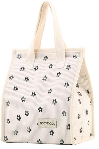 L0famy Corduroy Lunch Bags for Women, Reusable Insulated Leakproof Lunch Bag Tote, Cute Cool Bag Lunch Boxes with Large Capacity, for Work, School, Outdoor Picnic Travel