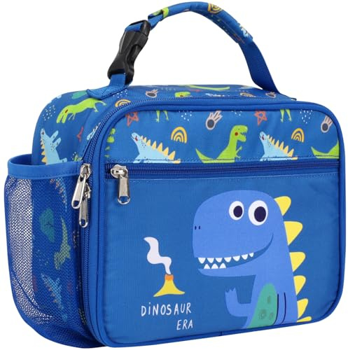 Bagseri Kids Lunch Bag Boys - Kids Lunch Box for Boys Reusable and Insulated Lunch Bag Toddler Lunch Box for Daycare and School, Blue Cute Dinosaur (Water Bottle Not Included)