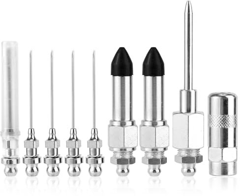BOXOB 9pcs Grease Gun Accessories Kit, with 5 Grease Needle Nozzles, 1 Dispenser, 2 Rubber Nipple Adapter, 1 Needle Tip Fitting Coupler for Narrow Space & Deep Metal Automotive, Machinery