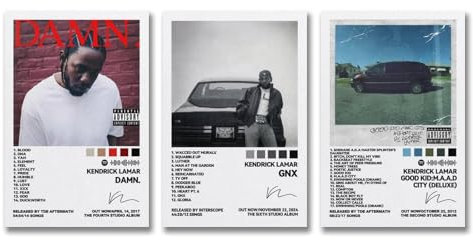 FVLYRWMQX Kendrick Lamar Album Cover Poster Set (3pcs, 20x30cm, Querformat, Vintage, Schlafzimmer)