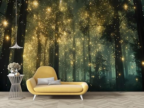 Fototapete Fantasie Wald 3D Effekt Selbstklebende Tapete Magie Glühwürmchen Seidenstoff Wandtapete Wanddeko Wohnzimmer Schlafzimmer Kinderzimmer - 250x175cm (Breite x Höhe) - B116